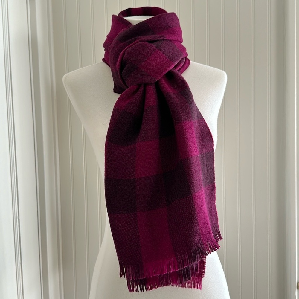 Burberry Burgundy Nova Check Wool Cashmere Scarf - Picture 3 of 7